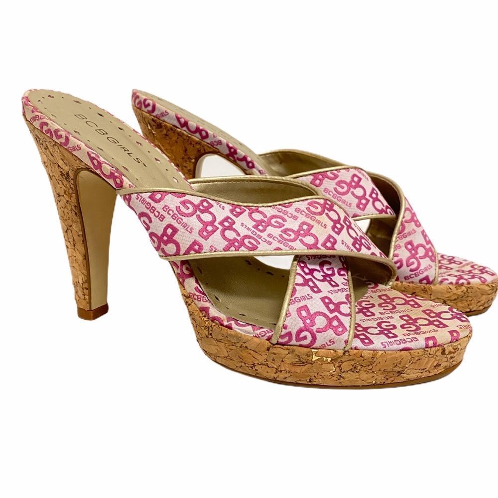 Vintage‎ y2k BCBGIRLS Pink High Heels Cork Sandal 9B Babiecore
